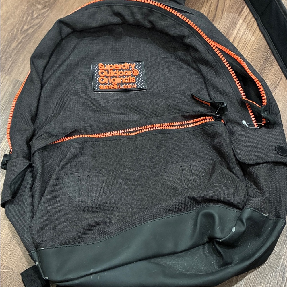 Superdry Black Backpack with Orange Accents